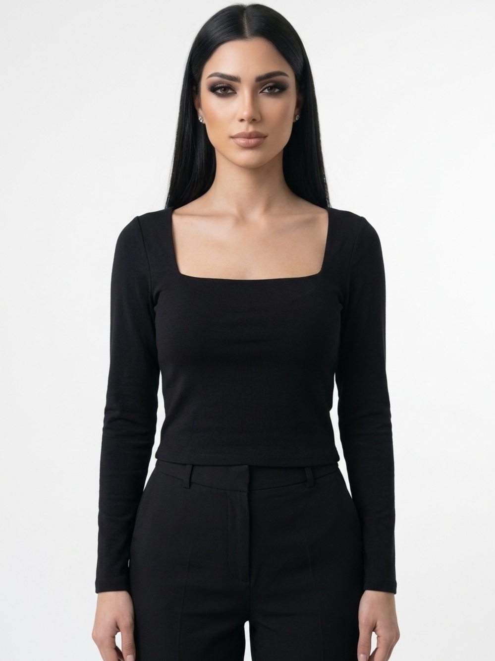 BABATON | ARITZIA Black Square Neck Long Sleeve Top Women’s Size Large